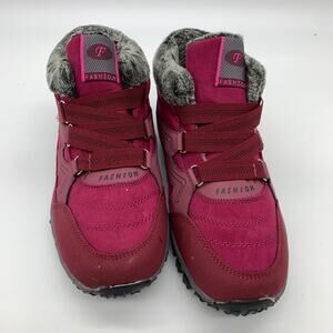 High-Top Boot Size 8 Burgundy & Purple Faux Fur Lined Fashion Shoes